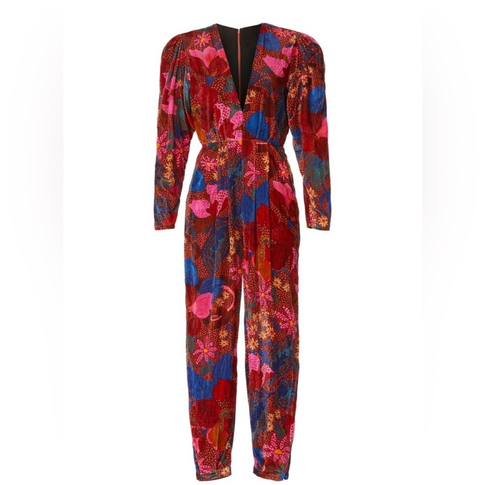 NWOT Farm Rio Floral Velvet Print V-Neck Jumpsuit with Pockets- Size Large - Picture 4 of 15